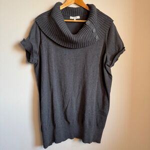 AE Sport Women's Ribbed Cowl Neck Knit Short Sleeve Sweater Top Charcoal Gray 4X